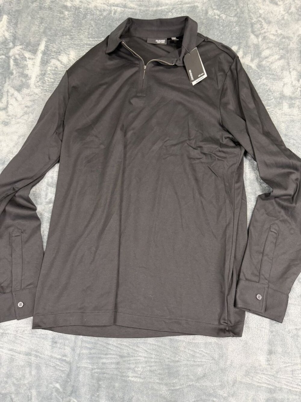 Murano Liquid Luxury Mens Black Quarter Zip Long Sleeve Shirt NWT Size LT
